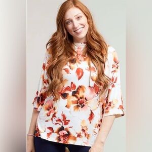 Piphany White & Apricot Women’s Floral Top Large NWT